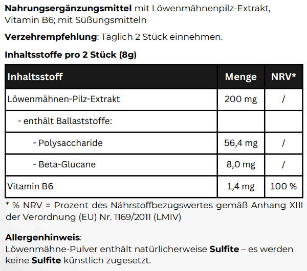 Löwenmähne + Vitamin B6 Gummies - 60 Stk.