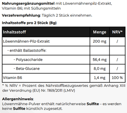 Löwenmähne + Vitamin B6 Gummies - 60 Stk.